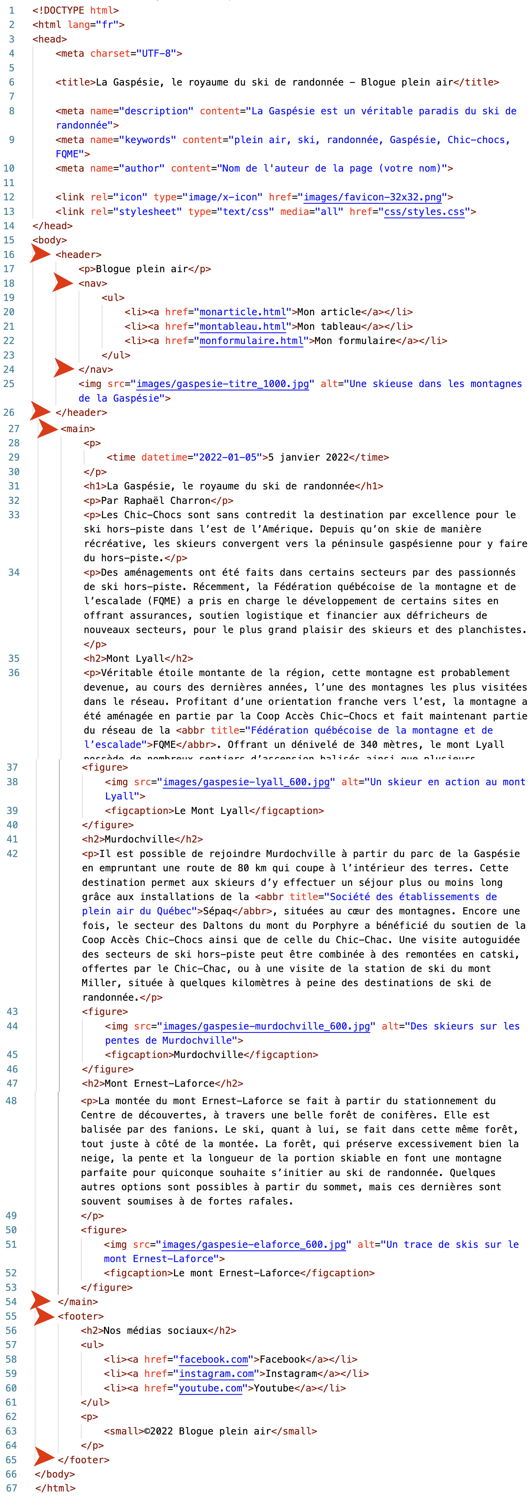 Ajout des éléments de structure du HTML